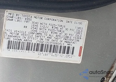 2000 Lexus Rx 300 z USA, uszkodzony, nr VIN JT6GF10U3Y0060413